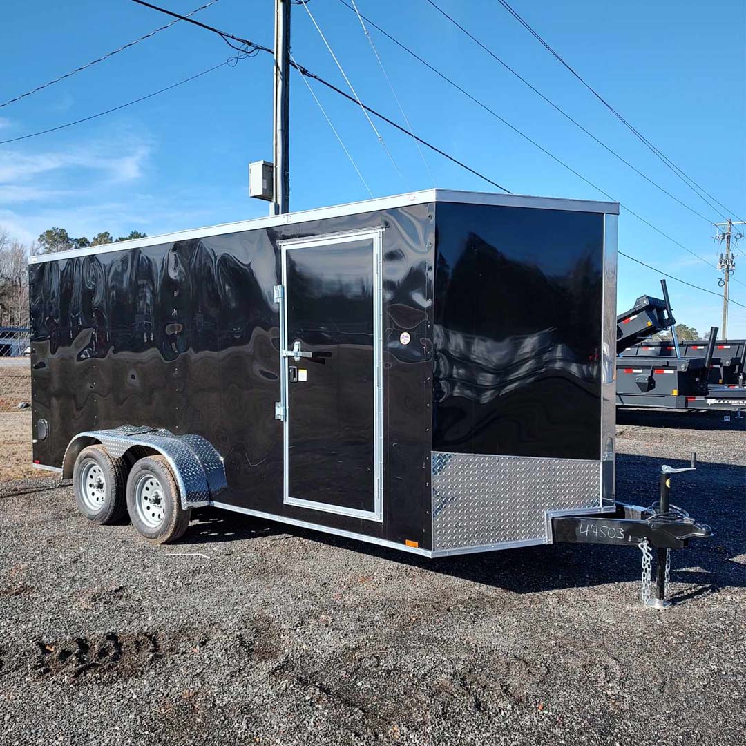 7X16 TANDEM AXLE BLACK ENCLOSED TRAILER