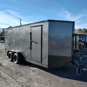 7X16 TANDEM AXLE CHARCOAL BLACKOUT ENCLOSED TRAILER